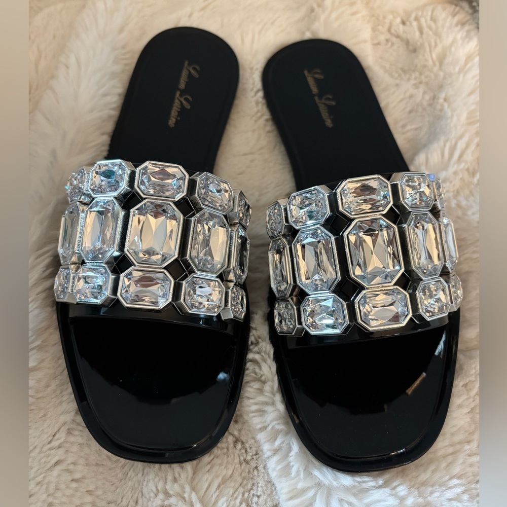 Lauren Lorraine Black Embellished Women's Slides/Sandals